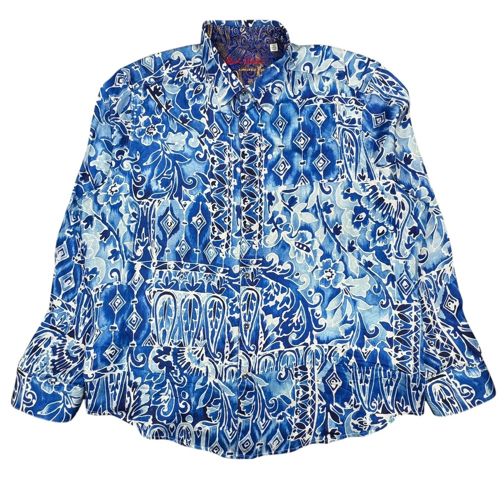 Robert Graham Limited Edition Jaipore Shirt Mens 4XL Blue White Silk Paisley